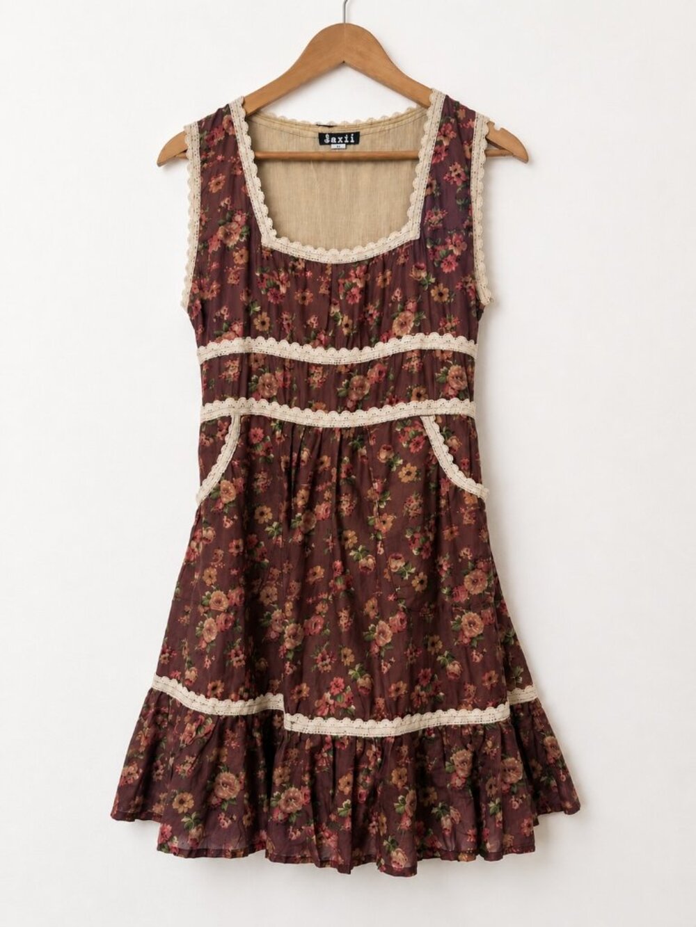 Prairie Floral Cottagecore Dress Size S Lace Trim Rose Print Boho Romantic - Picture 1 of 10